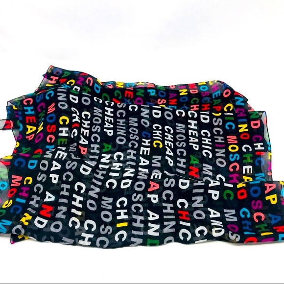Moschino Vintage Graffiti Black White Pink Silk Scarf Rectangle